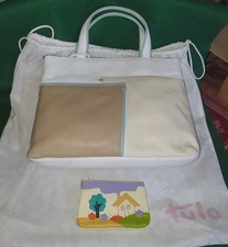 VINTAGE! NEW WITH DUSTBAG! TULA ~ GENUINE LEATHER COLOUR BLOCK TOTE BAG + PURSE
