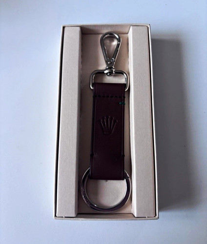 Rolex brown leather keyring - rolex,