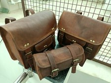 Leather Motorcycle Saddle Bag 3 Brown Side Panniers Luggage Saddlebags Tool Bags