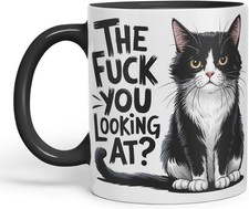 Vixar The F*** You Looking at? Sarcastic cat Coloured Ceramic Mug Cup Gift, 11oz