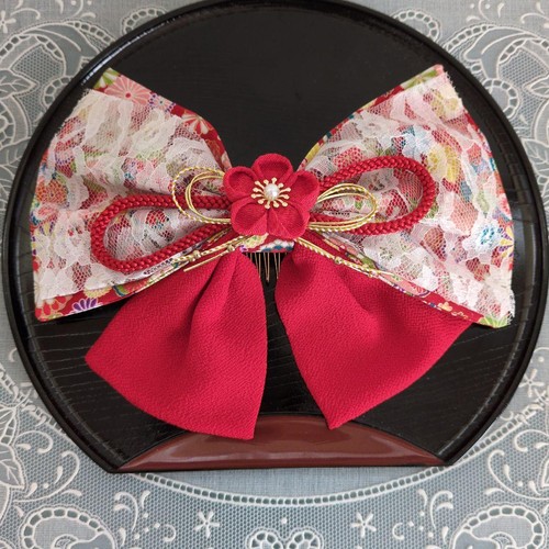 Red yukata hair ornament - red,