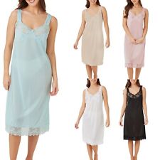 Ladies Marlon Cling-resist Lace Trim Wide Strap Full Slips Built Up Shoulder