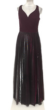 Coast Women's Dress Size 8 Red Wine & Silver Metallic Pleats Sweetheart New F1