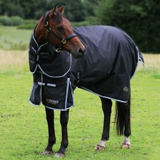 GALLOP TROJAN 600D heavyweight 300g dual turnout rug & neck set BLACK & GREY