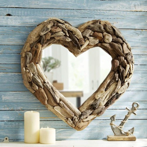 Driftwood heart mirror 38cm - heart,