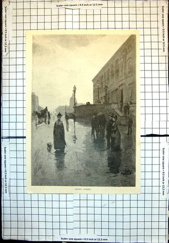 Antique old print spring - old,