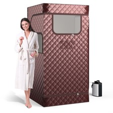 Portable Steam Sauna Full Body Sauna Box Single Person Sauna Tent w/Chair Brown