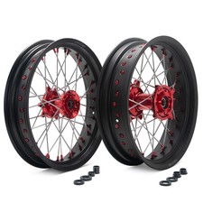 17" Supermoto Wheels Red Hubs Kit For Honda CRF250R CRF450R 14-25 CRF 250 450 RX