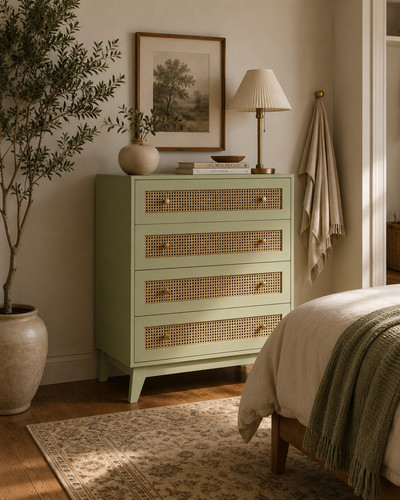 Sage green rattan front - green, chest