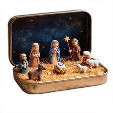 Mini Christmas Nativity Set in Tin Box - Portable Pocket 3D Decor High Quality