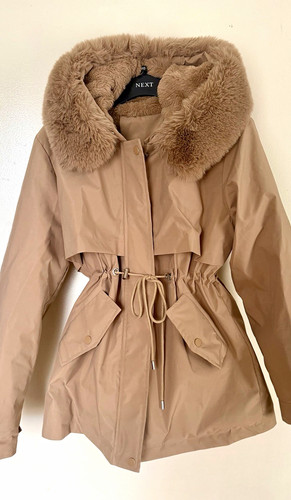 Women beige hooded faux fur - hooded,