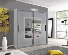 Bedroom Sliding Wardrobe with LED Mirror & Drawers Modern White Sliding Wardrobe