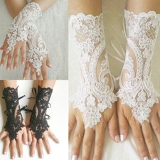 Women Lace Fingerless Gloves Short Gloves Wedding Party Bridal Mittens Gloves