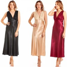 English Made Satin Built Up Shoulder Long Nightdress Size 10-28