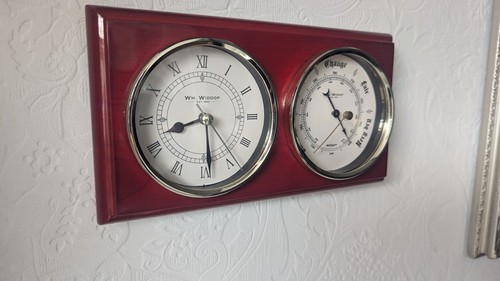 Red clock with barometer - barometer, wall