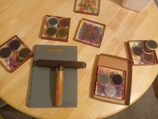 Vintage 1950s Marpograph Inking Slab Set w/ Roller & 18 Original Glass Inks