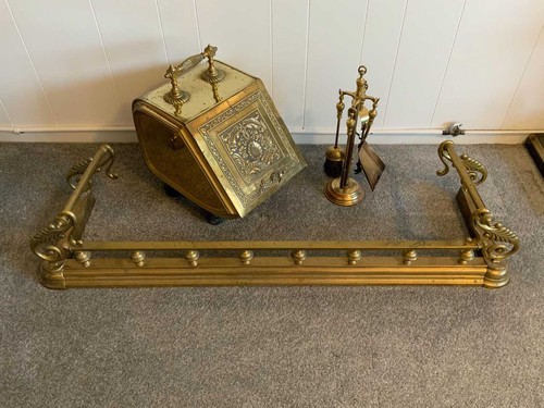 Antique english brass fireside - english,