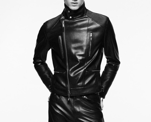 Black lambskin leather biker - black,
