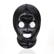 Black Faux Leather Gimp Mask Costume with Mouth and Eye Holes for Men and Women