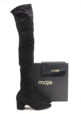 MAJE FAENI WOMENS THIGH HIGH STRETCH SUEDE BOOTS UK 5 EU 38 BLACK RRP £550 AD
