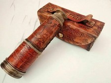 ANTIQUE BRASS TELESCOPE MARINE NAUTICAL VINTAGE LEATHER PIRATE SPYGLASS SCOPE