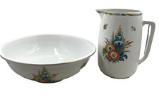Vintage Floral Wash Bowl & Jug Made in England Pair Wash Set