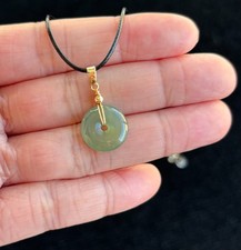 Highly Icy Green Donut Jadeite Jade Pendant, 100% Untreated Certified Genuine