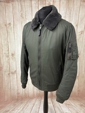 Superdry Men's Rookie Military Bomber Jacket Coat Fur Collar Medium Khaki