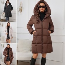 Women Winter Mid Long Parka Quilted Padded Coat Ladies Warm Padded Puffer Jacket