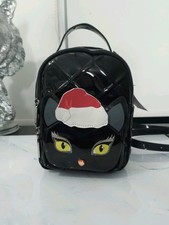 Betsey Johnson Cat Backpack Womens Black Patent Christmas Bag