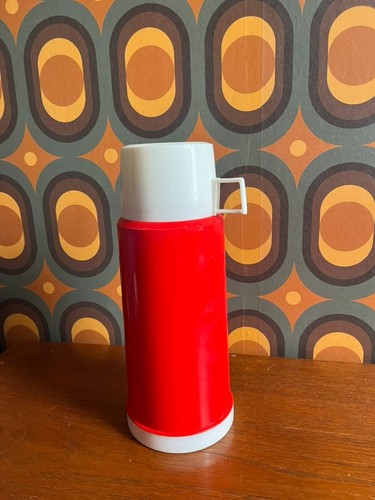 Red vintage thermos flask - vintage,