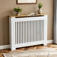 92cm Radiator Cover Wall Mounted Modern MDF White Oak Plain Slat Pattern Wooden