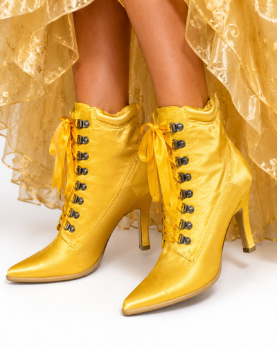 Ladies yellow satin - yellow, stiletto