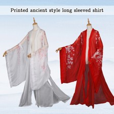 Fairy Hanfu Floral Chiffon Cloak Cardigan Wide Sleeved Coat Chinese Costume