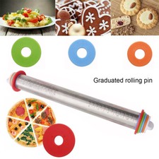 NEW Stainless Steel Adjustable Rolling Pin Pastry Set Thickness Ring Non Stick