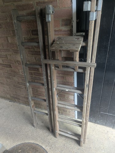 Vintage antique wooden ladder - antique,