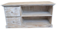 Wooden TV Stand in Albesia 100x40x50 Cm – Light Distressed Finish – Ar