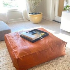 Moroccan New Footstool Ottoman Handmade Boho Genuine Leather Pouffe