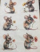 Rice Paper for Decoupage, Laser Printed Cute Mice  A4 6 Images on a sheet