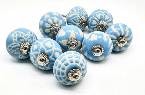 Blue ceramic knobs handpainted - blue,