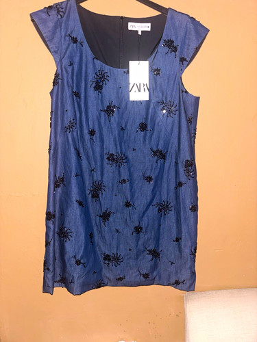 Zara blue denim floral - zara,