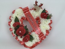 Heart Artificial Funeral Flowers Wreath Memorial Grave Tribute Christmas Red