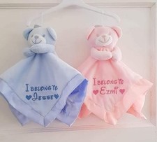 Personalised embroidered baby's teddy comforter