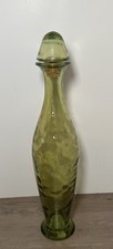 Vintage Mid Century Green Spanish Genie Bottle Bubble Glass Tall Decanter Decor