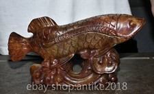 7.4" Rare Old Chinese Jade Carved Dynasty Palace Fengshui Arowana fish Statue