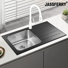 JASSFERRY 860x500 Premium Black Glass Top Stainless Steel Kitchen Sink 1.0 Bowl