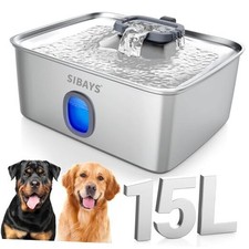  4Gal/15L Large Dog Water Fountain, Stainless Steel Pet Fountain with Water 