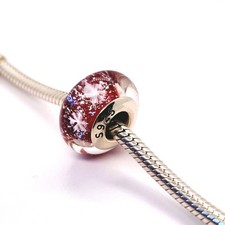 🩷 Red Snowflake Murano Glass Bead Charm Genuine S925 Sterling Silver 🩷