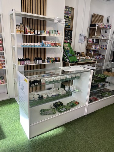 White shop counter with 4 - white,