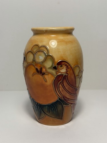 Moorcroft ochre finches vase - moorcroft,